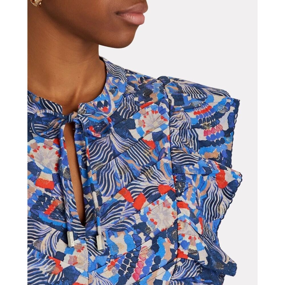 Chufy Dekker Mosaic Flutter Sleeve Gone Jammin Top Blue Multi Guipure Size XS - Picture 5 of 11
